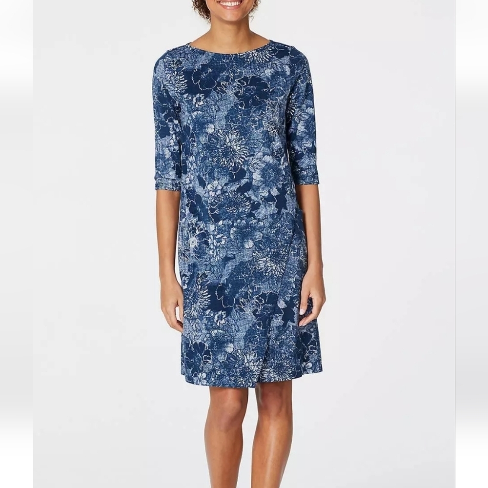 NWT J.jill Pure Jill wrap style dress modal rayon blend M  blue floral